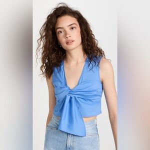 Brogger Blair Twist Front Sleeveless Stretch Cotton Sky Blue Crop Top EUC Size S